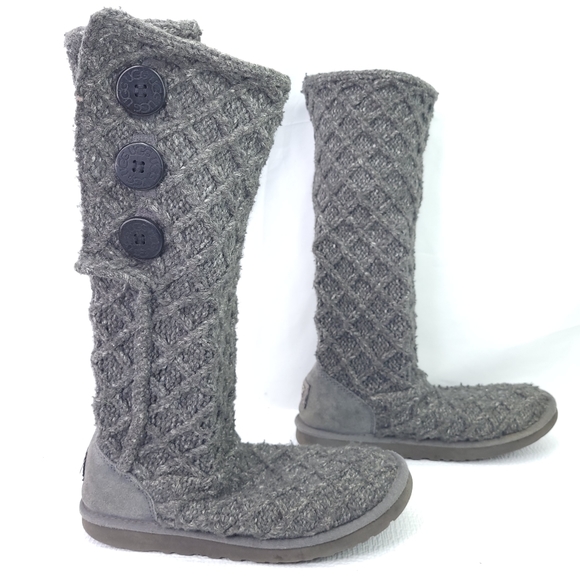 UGG Australia 3066 Lattice Cardy Knit Tall Fold Over Gray Boots Womens Size 8 - Picture 6 of 10